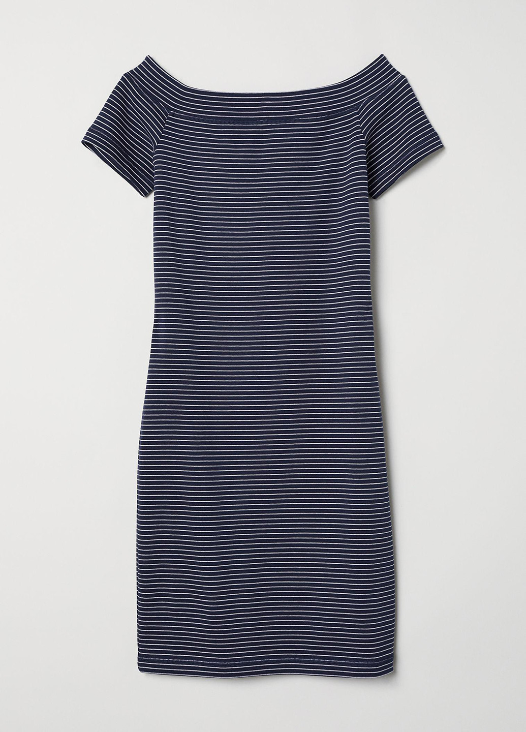 Темно-синее кэжуал платье платье-футболка H&M в полоску