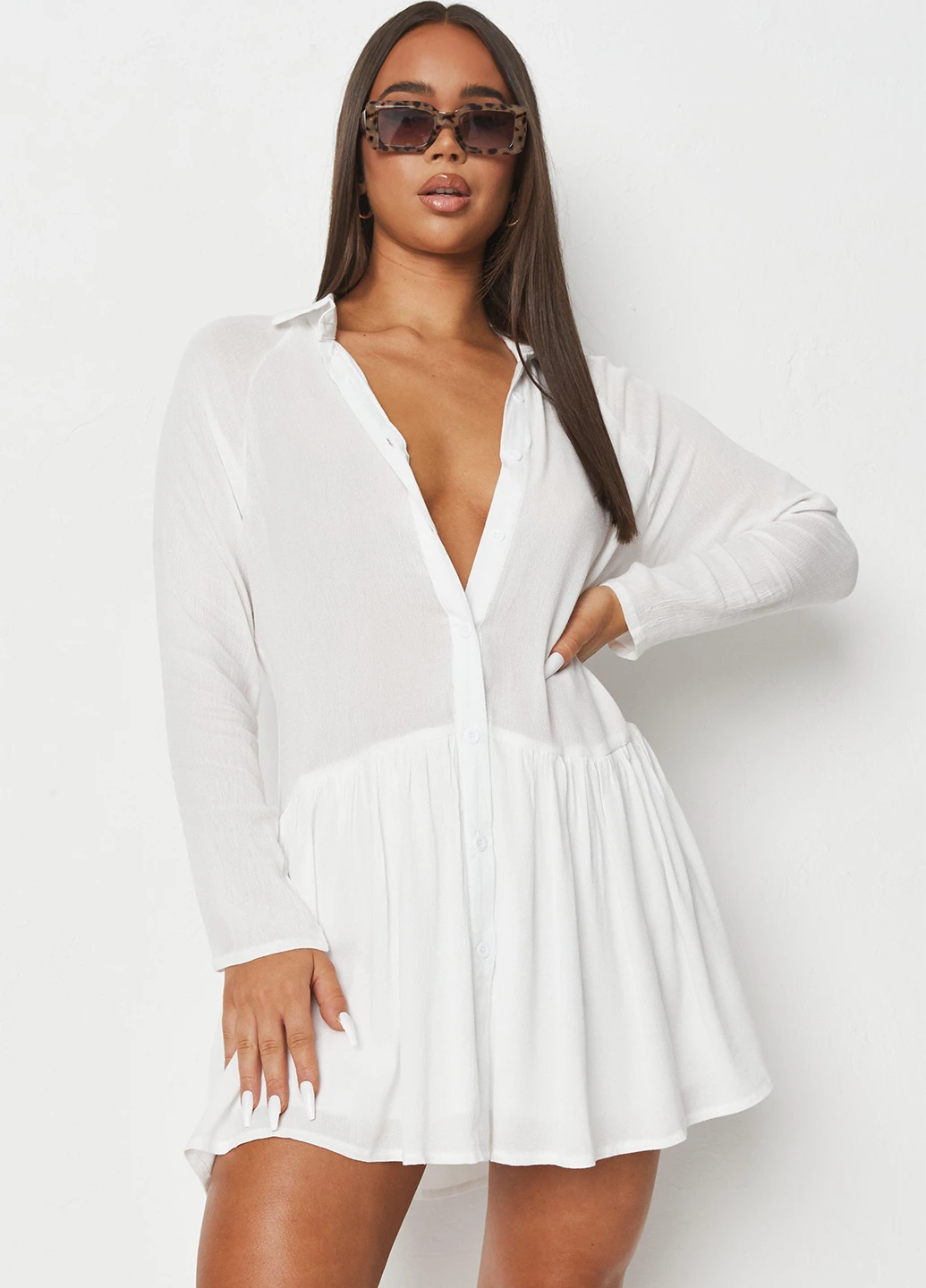 Белое кэжуал платье клеш, рубашка Missguided однотонное