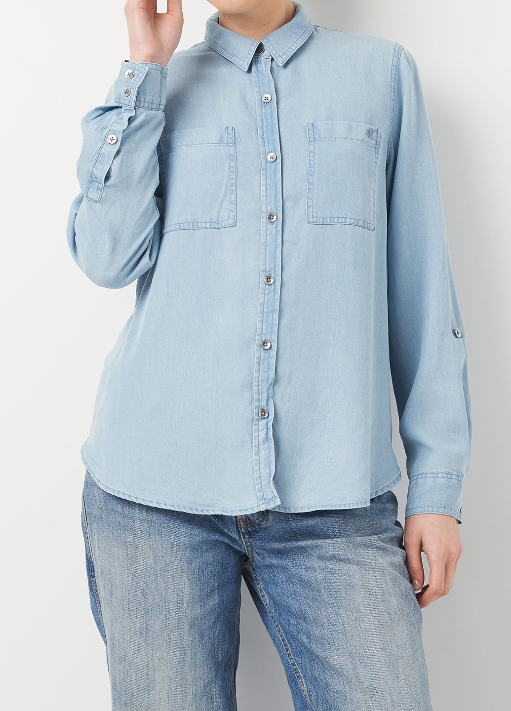 Голубой джинсовая, кэжуал рубашка однотонная Calvin Klein