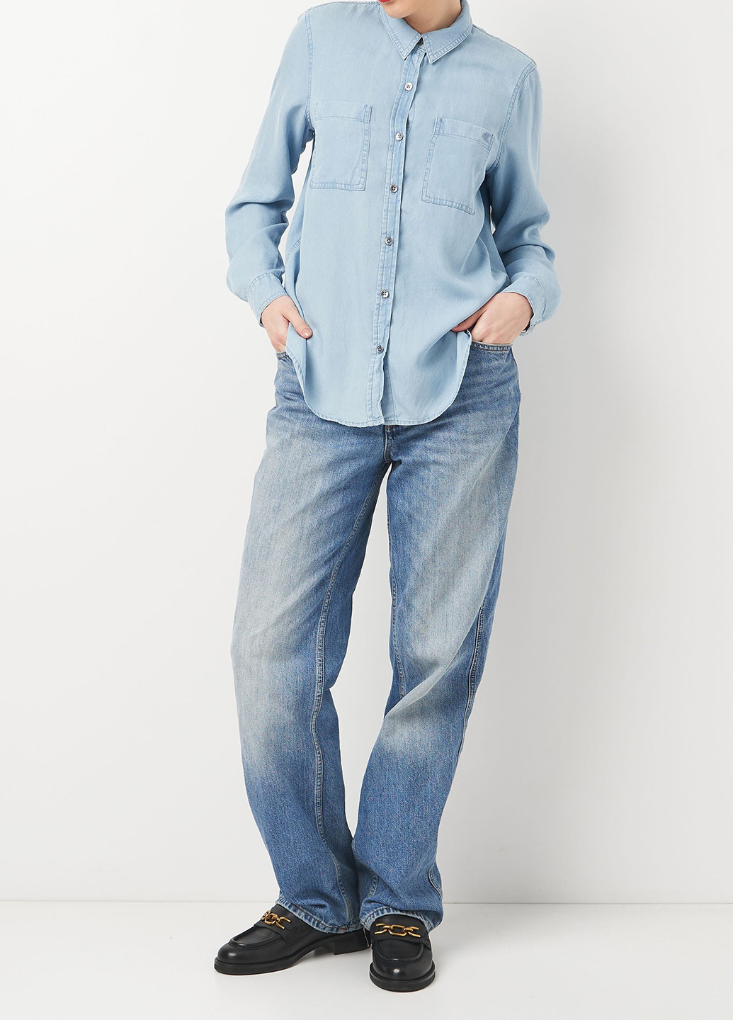 Голубой джинсовая, кэжуал рубашка однотонная Calvin Klein