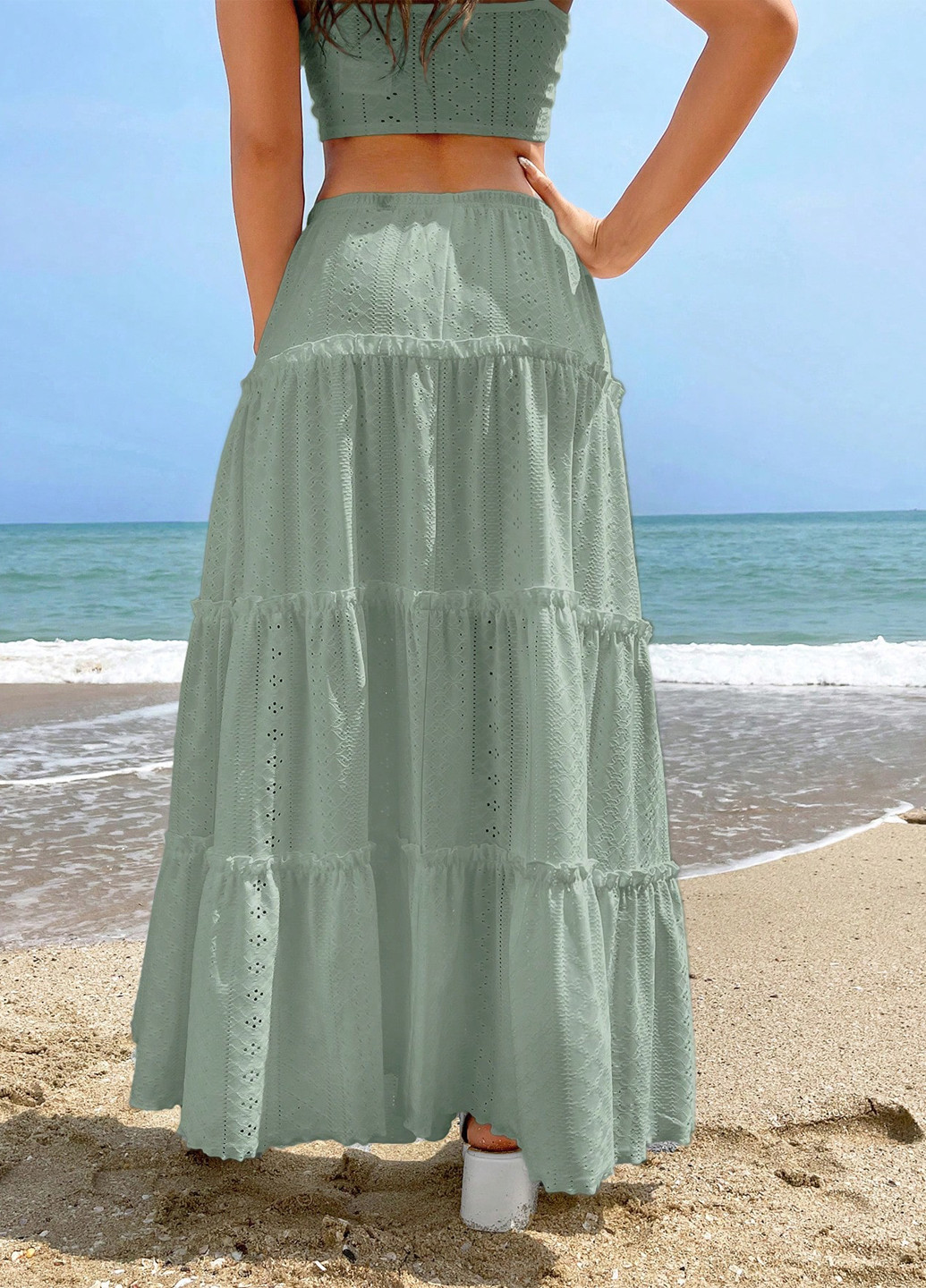 Мятная кэжуал однотонная юбка SHEIN клешированная, а-силуэта (трапеция)