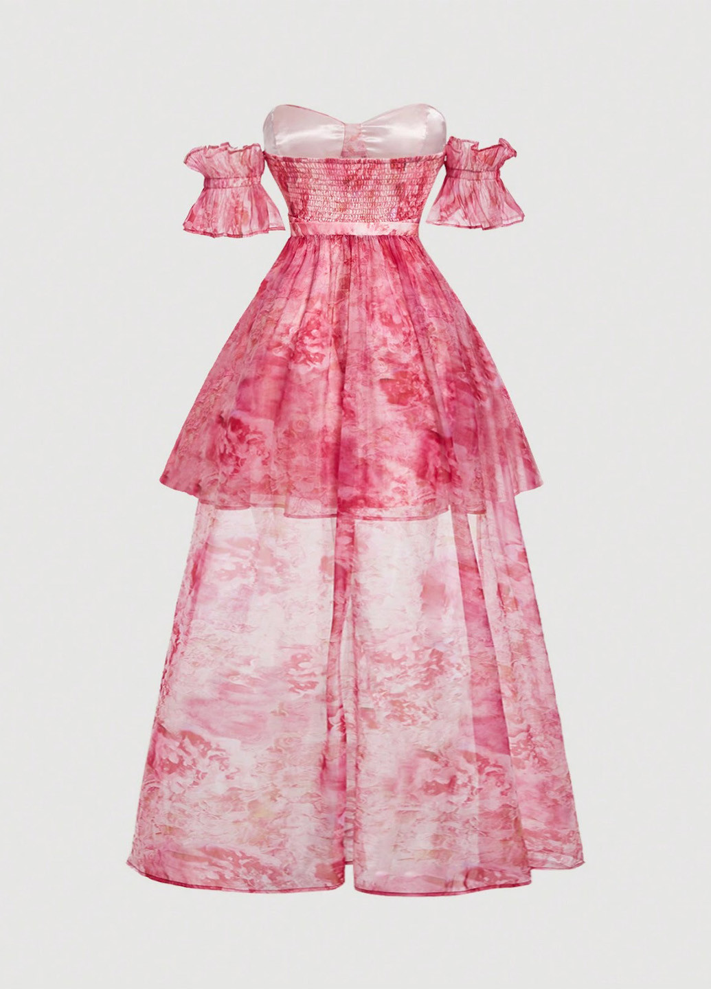 Розовое кэжуал платье с открытыми плечами, клеш SHEIN с цветочным принтом