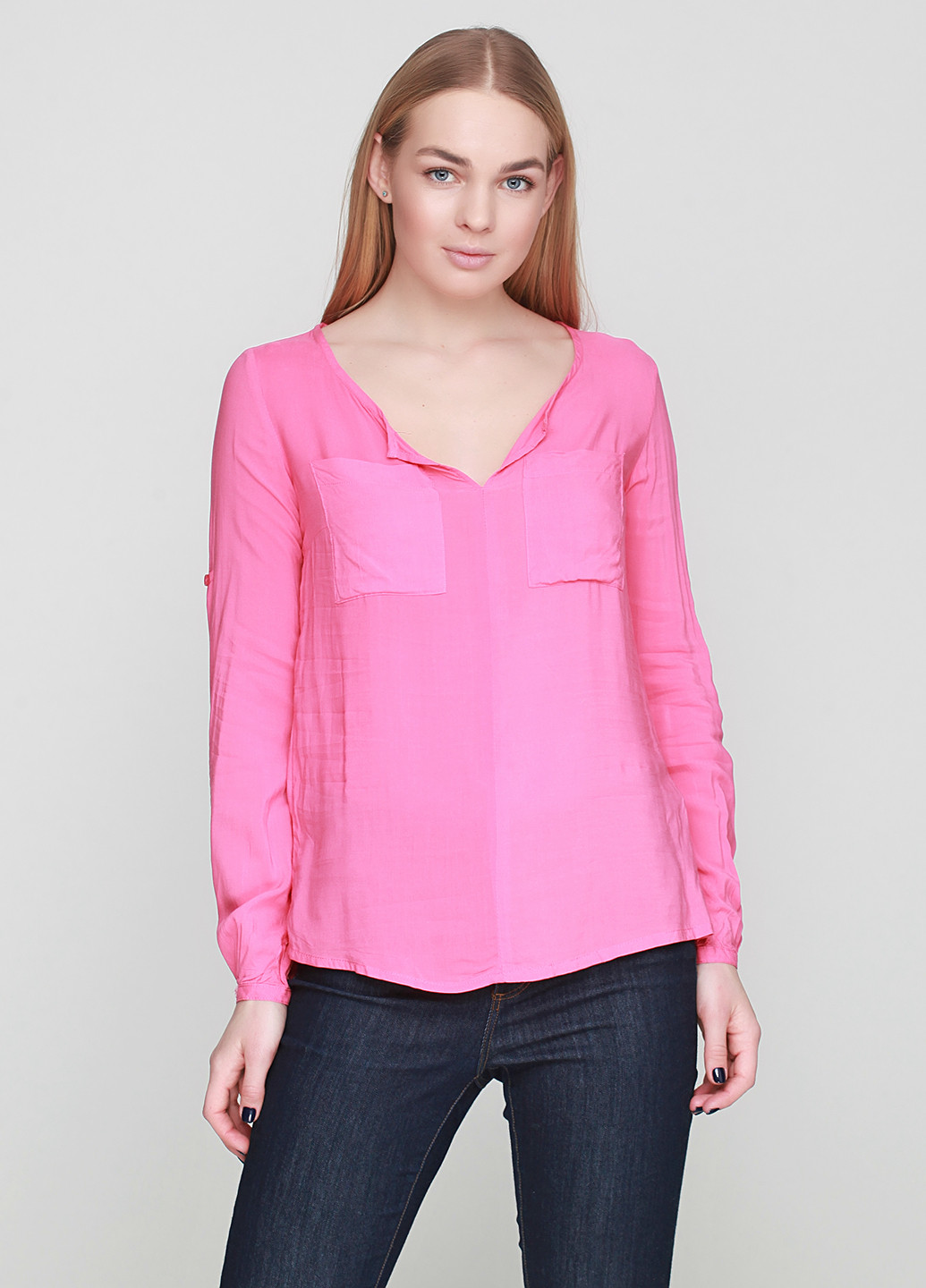 Розовая демисезонная блуза с длинным рукавом Jean Pascale