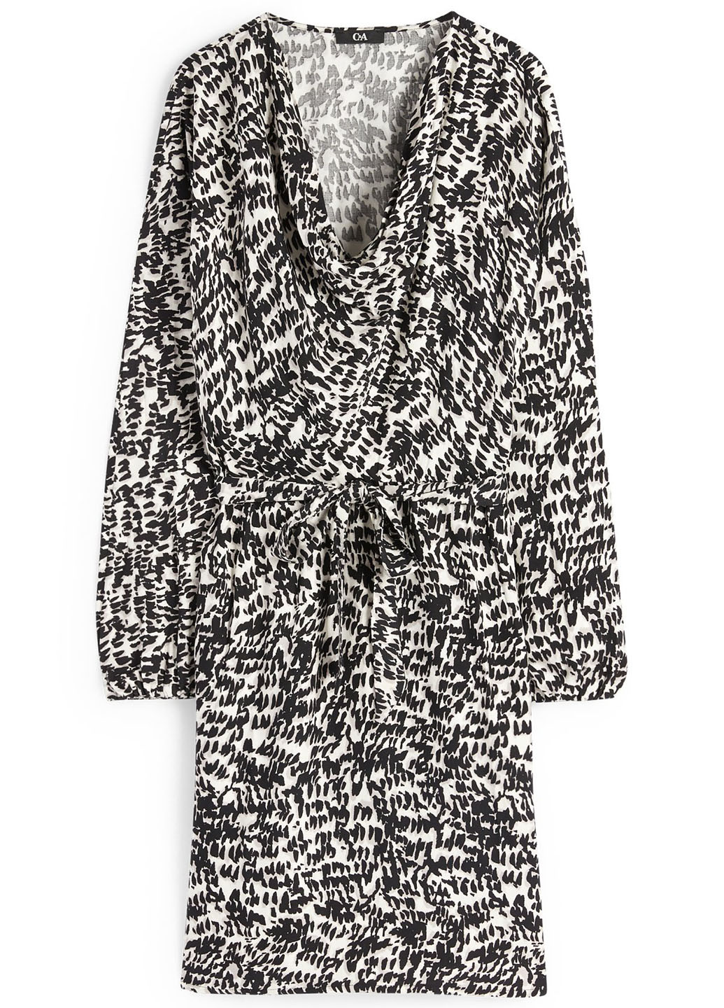 Черно-белое деловое, кэжуал платье клеш C&A с абстрактным узором