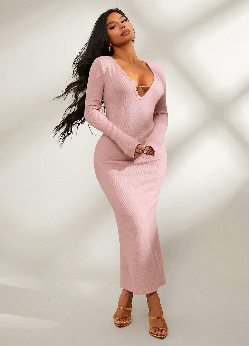 Світло-рожева кежуал сукня силуетна SHEIN однотонна