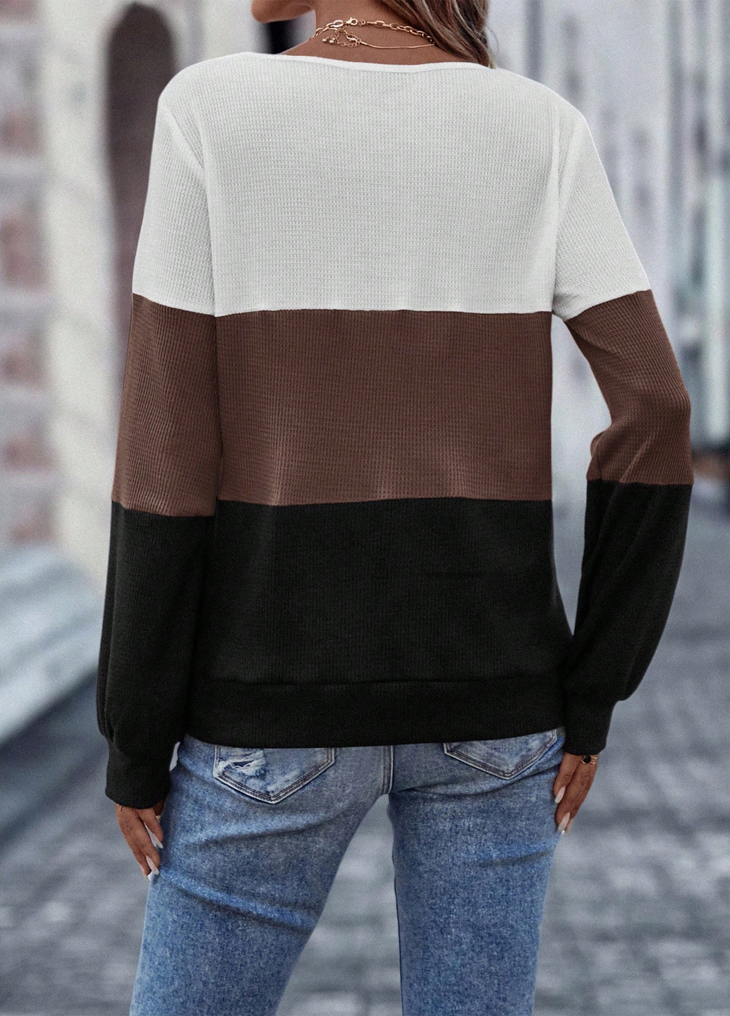 Коричневий світшот SHEIN колор блок гудзики (353322220)