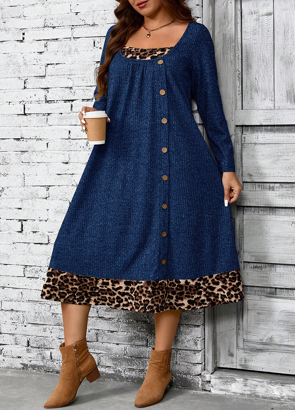 Синя кежуал сукня а-силует SHEIN леопардовий