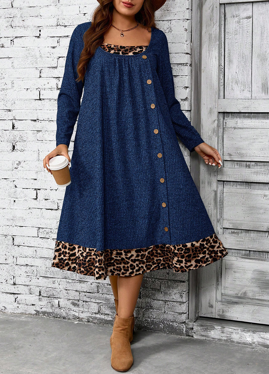Синя кежуал сукня а-силует SHEIN леопардовий