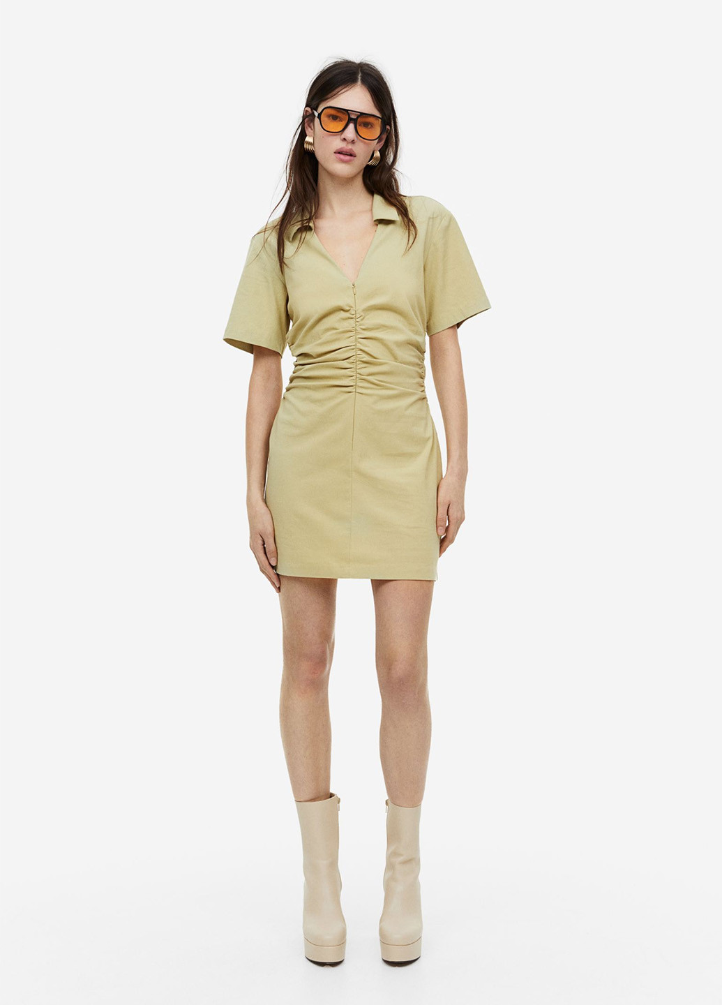 Оливковое кэжуал платье рубашка H&M однотонное