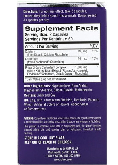 Carb Intercept with Phase 2 Carb Controller 120 Veg Caps Natrol (256380075)