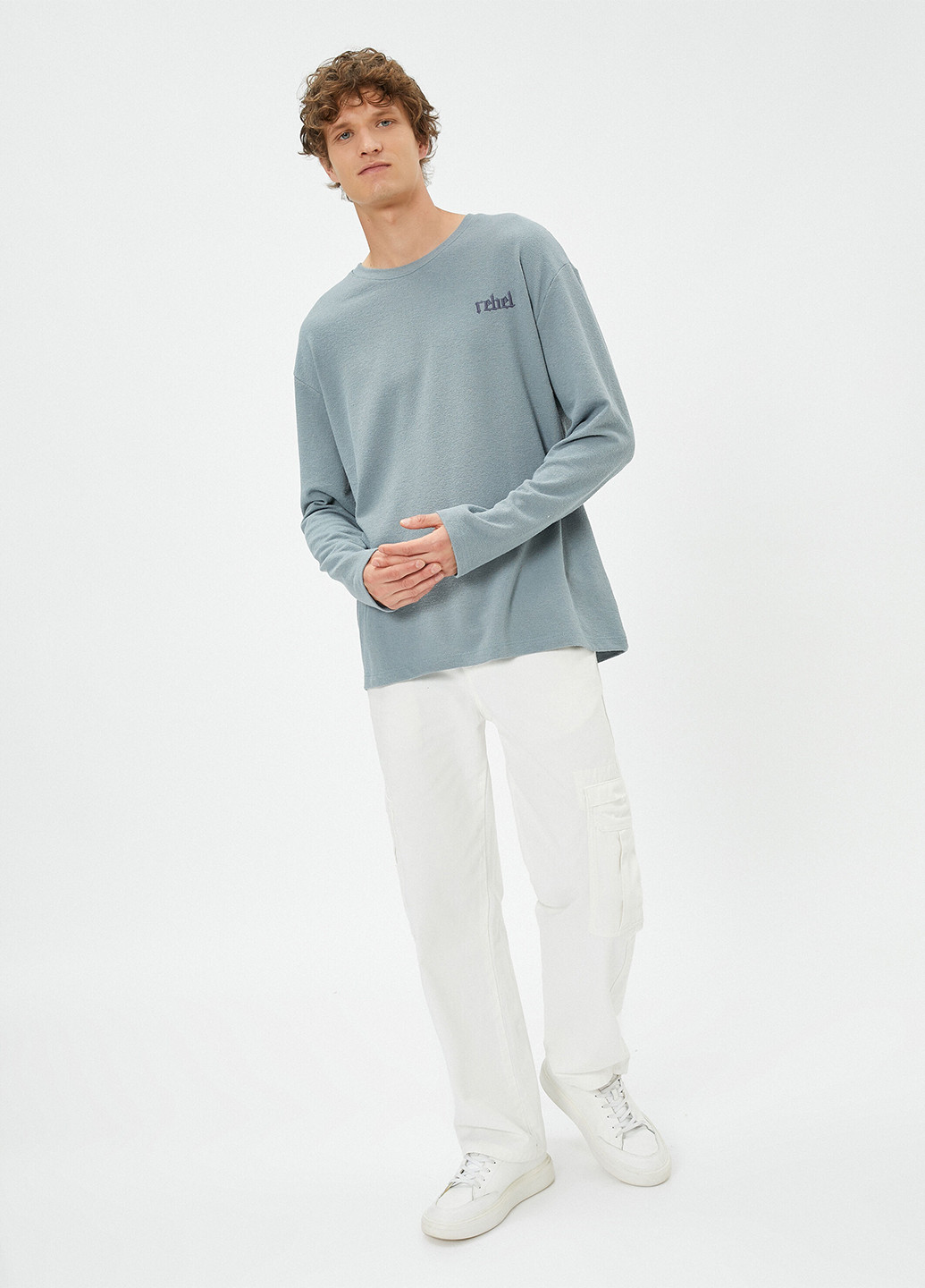 Серо-голубой демисезонный кэжуал лонгслив KOTON однотонный