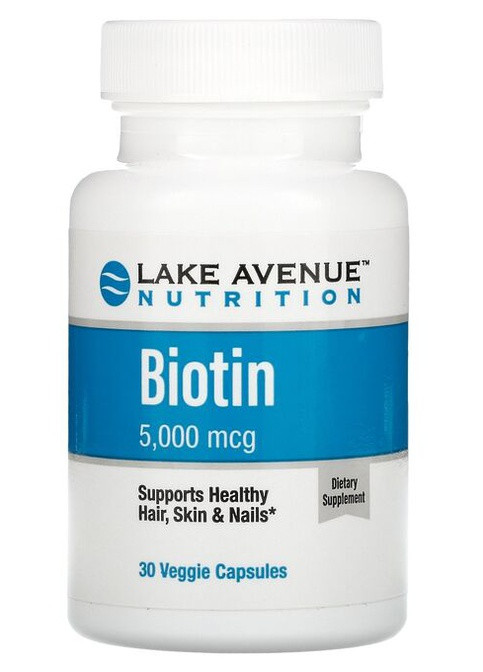 Біотин Biotin, 5,000 mcg, 30 Veggie Capsules Lake Avenue Nutrition (254551881)