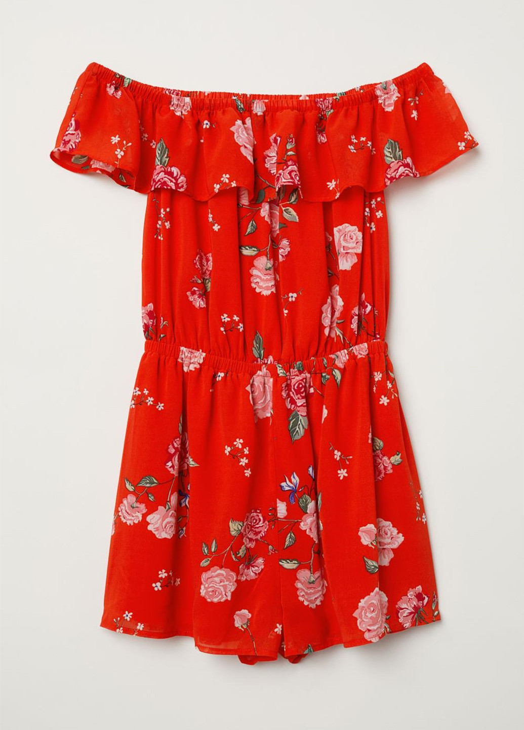 Комбинезон H&M комбинезон-шорты цветочный красный кэжуал полиэстер