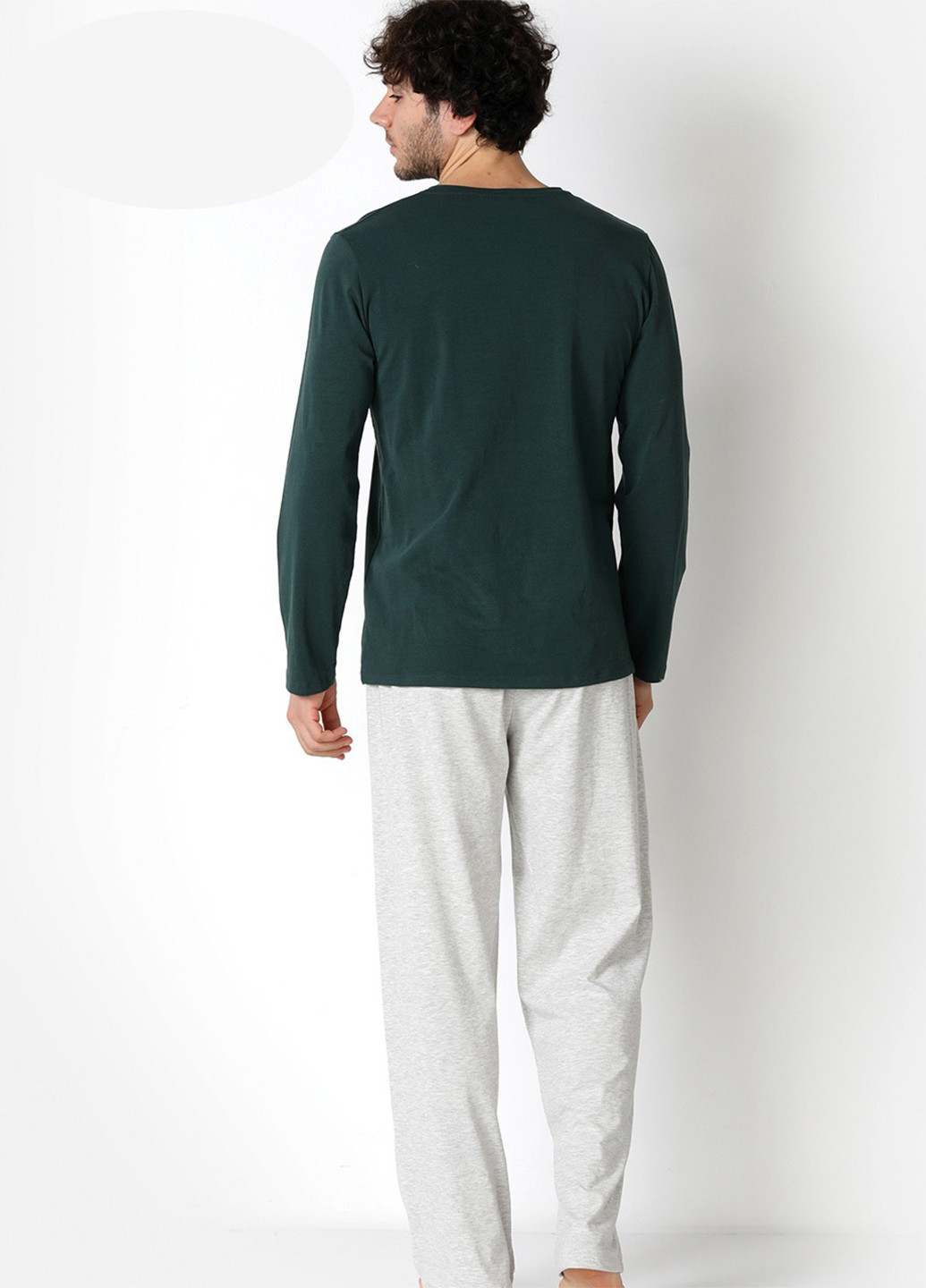 Пижама (лонгслив, брюки) DoReMi лонгслив + брюки меланж темно-зелёная домашняя хлопок