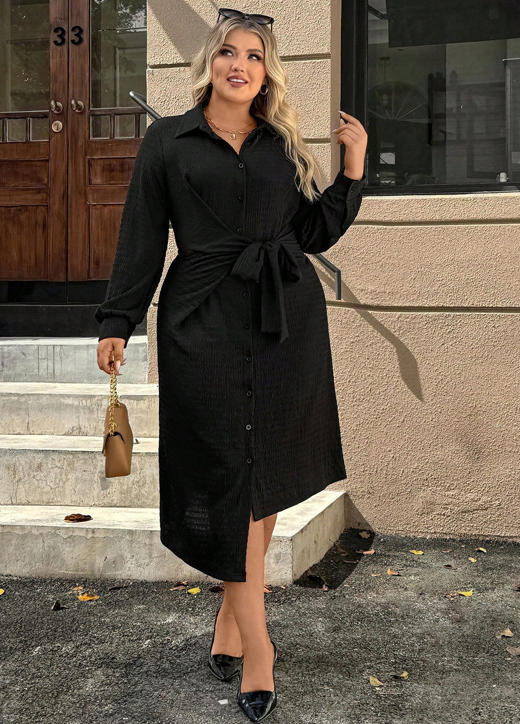 Черное кэжуал платье рубашка SHEIN однотонное