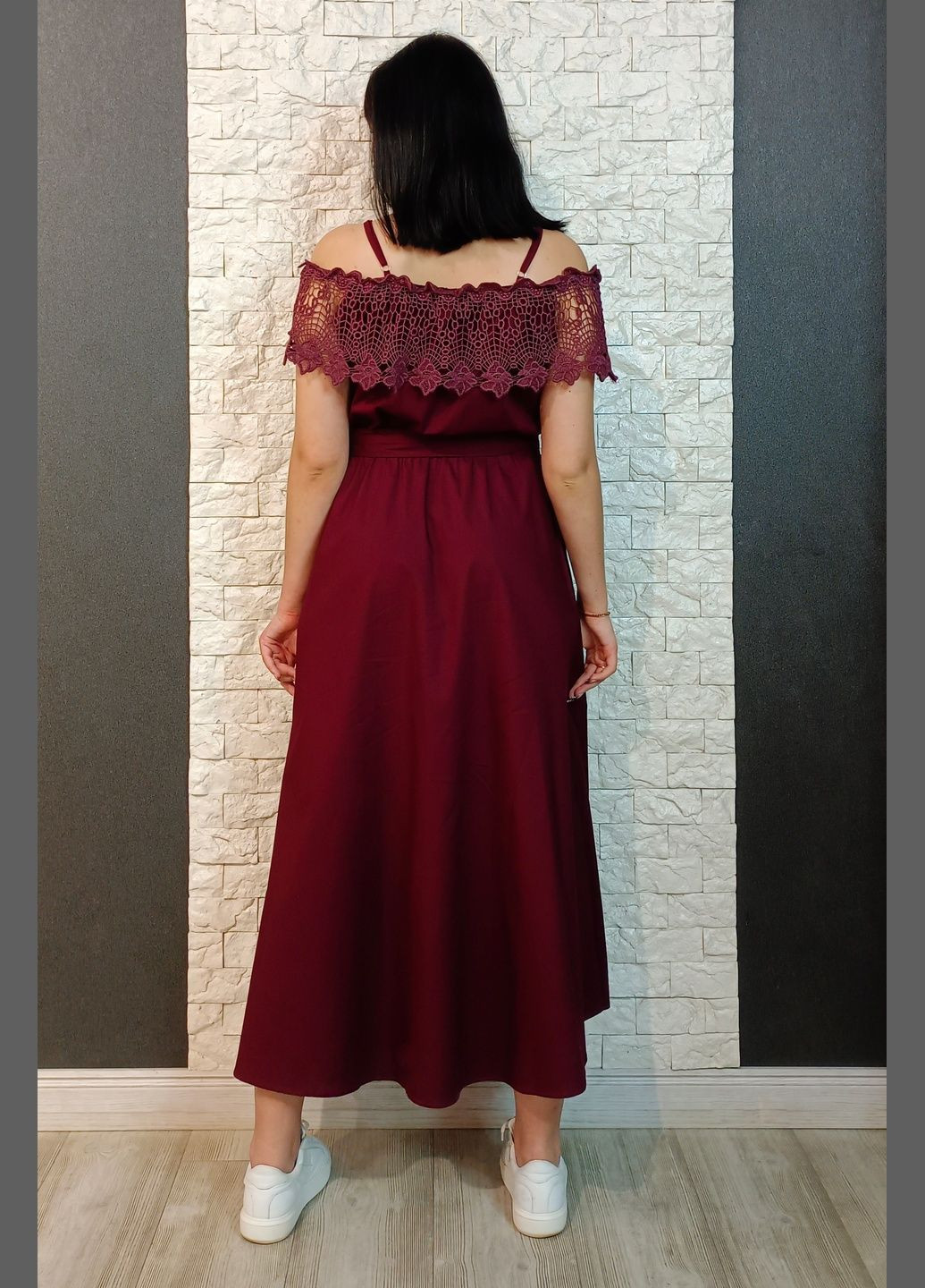 Бордова кежуал сукня а-силует, з відкритими плечима Lumina однотонна