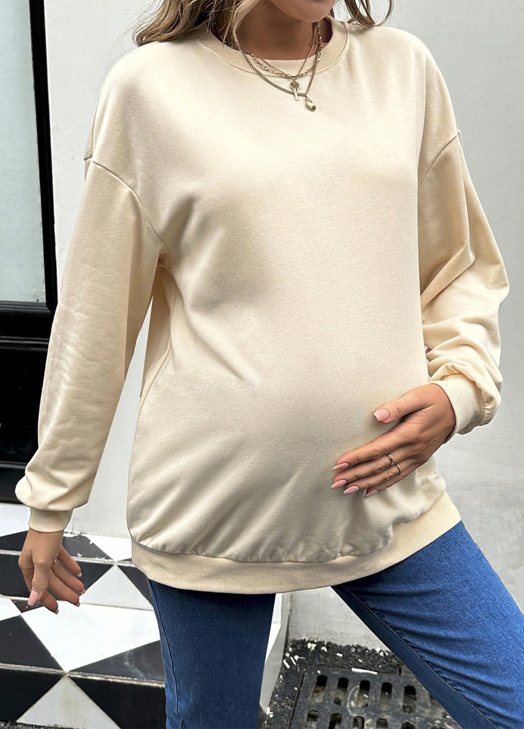 Светло-бежевый свитшот для беременных SHEIN однотонный без декора (316481399)