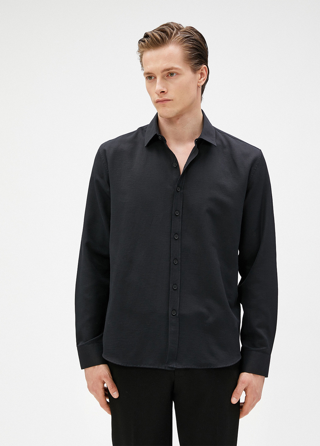 Черная кэжуал рубашка однотонная KOTON