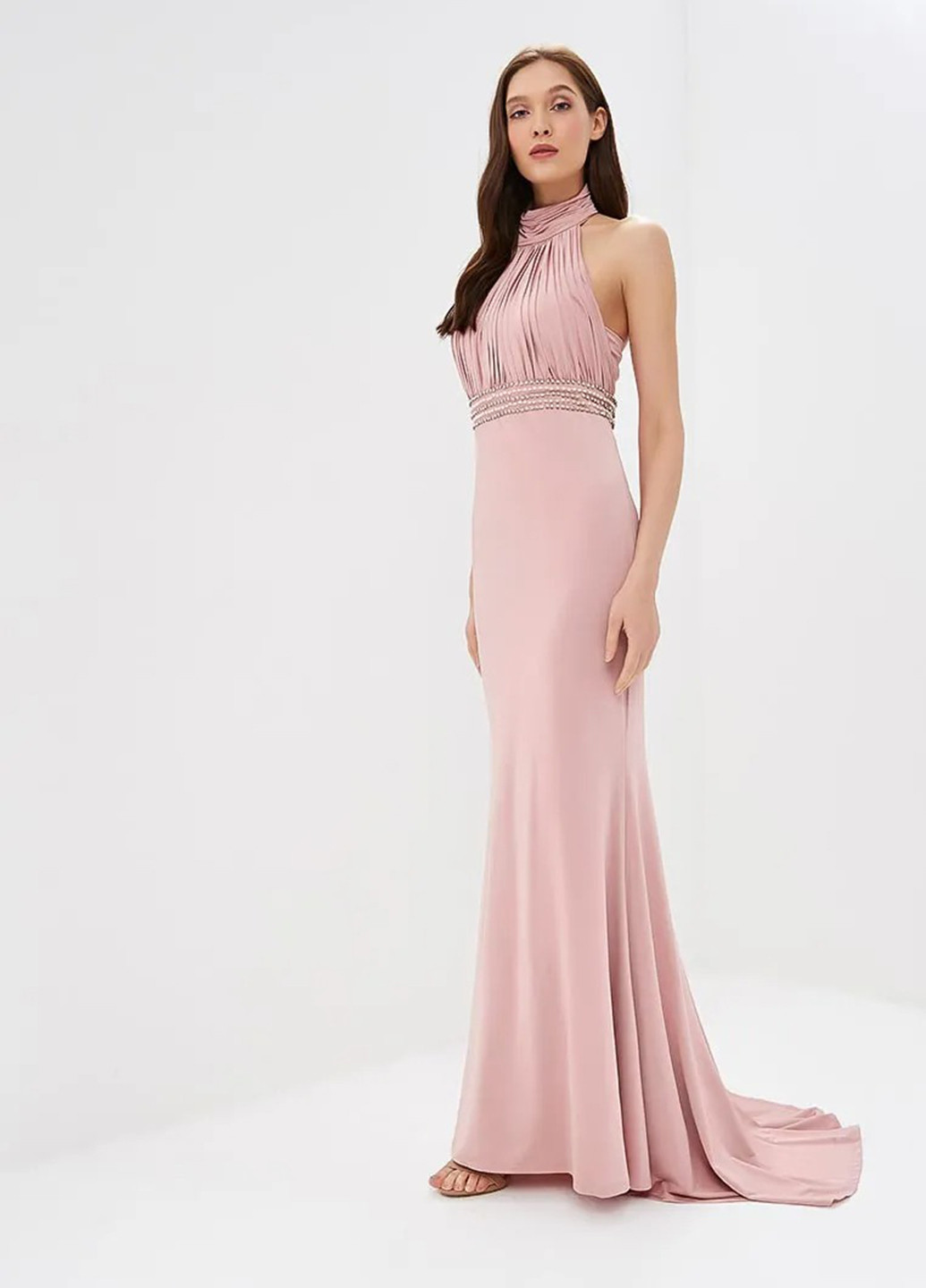 Розовое вечернее платье со шлейфом, годе Goddiva однотонное