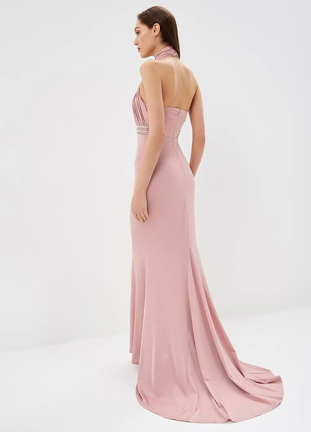 Розовое вечернее платье со шлейфом, годе Goddiva однотонное