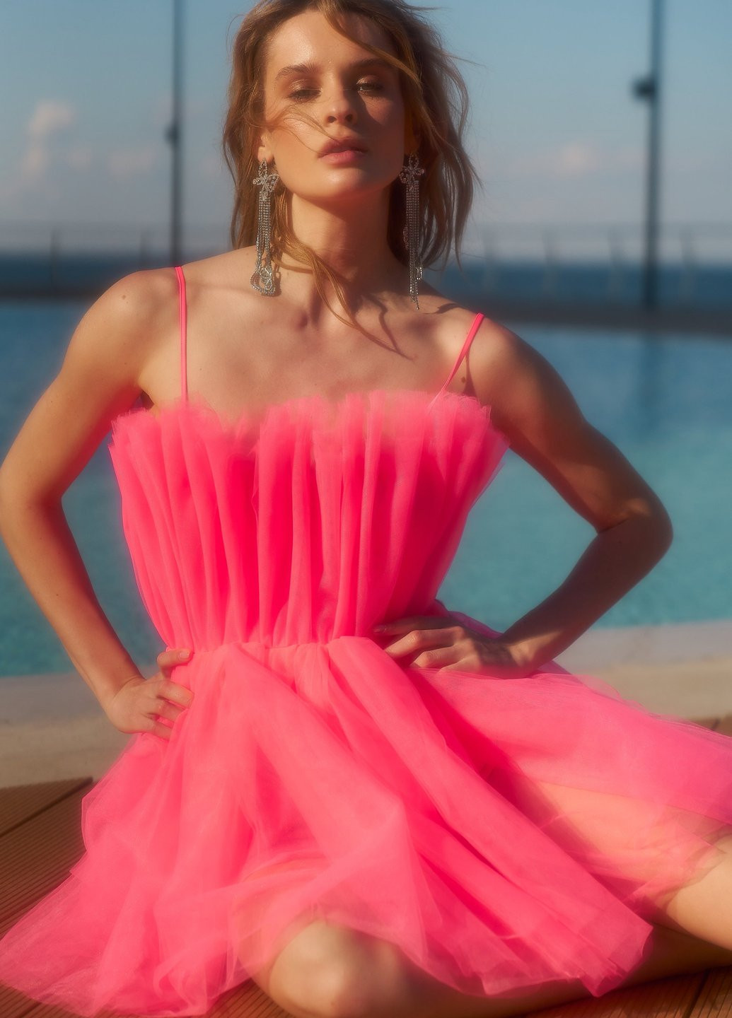 Розовое вечернее платье клеш Gepur однотонное