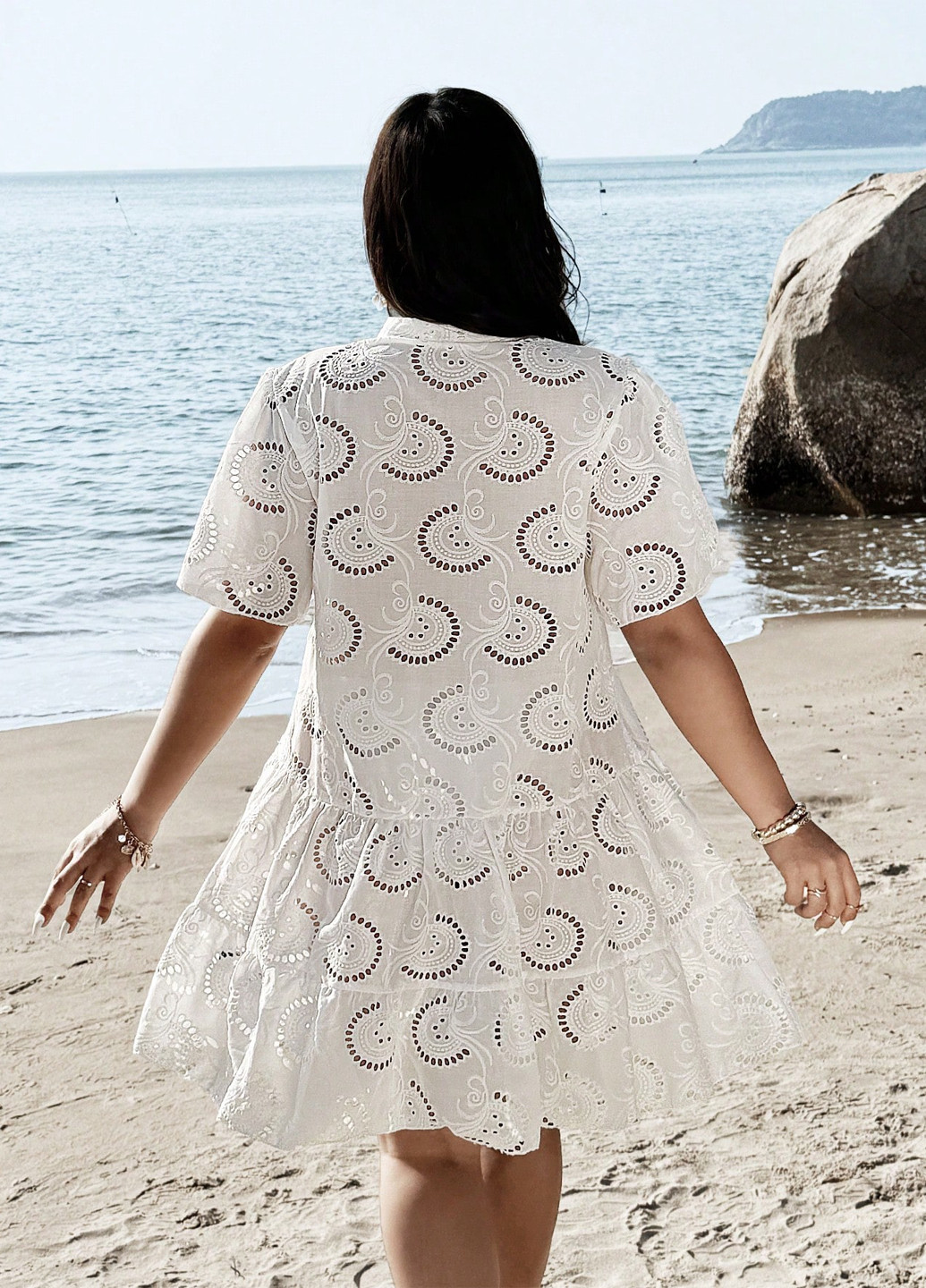 Белое кэжуал платье а-силуэт SHEIN однотонное