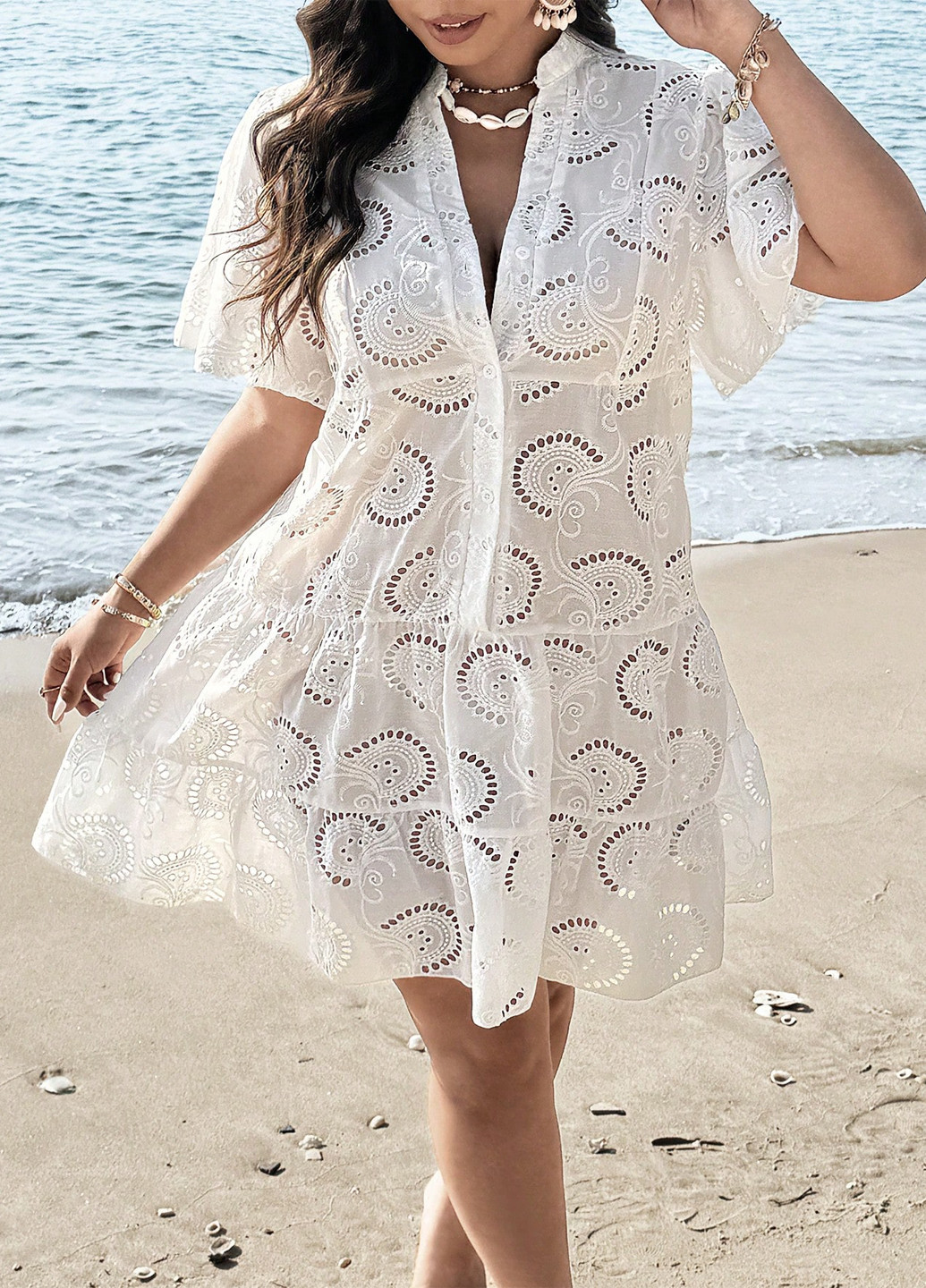 Белое кэжуал платье а-силуэт SHEIN однотонное