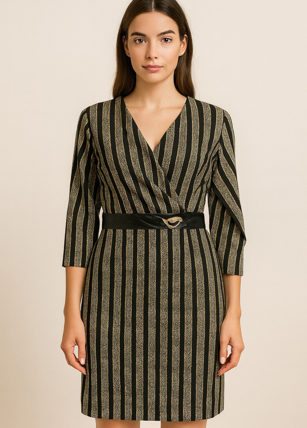 Комбінована вечірня сукня на запах Sassofono в смужку