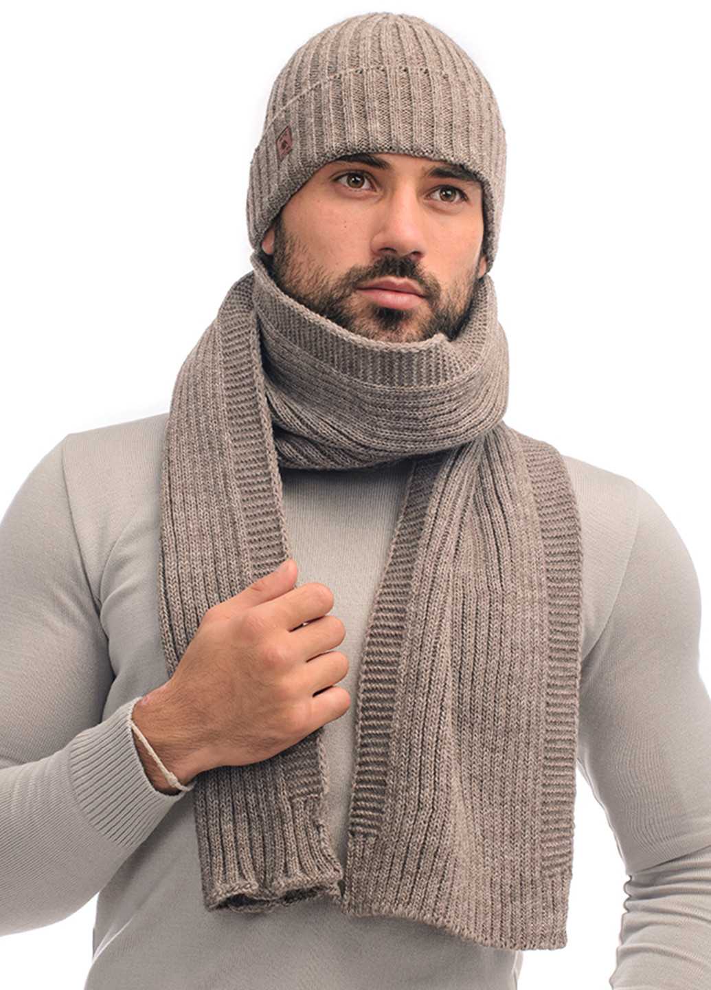Світло-коричневий зимній комплект (шапка, шарф) SVTR
