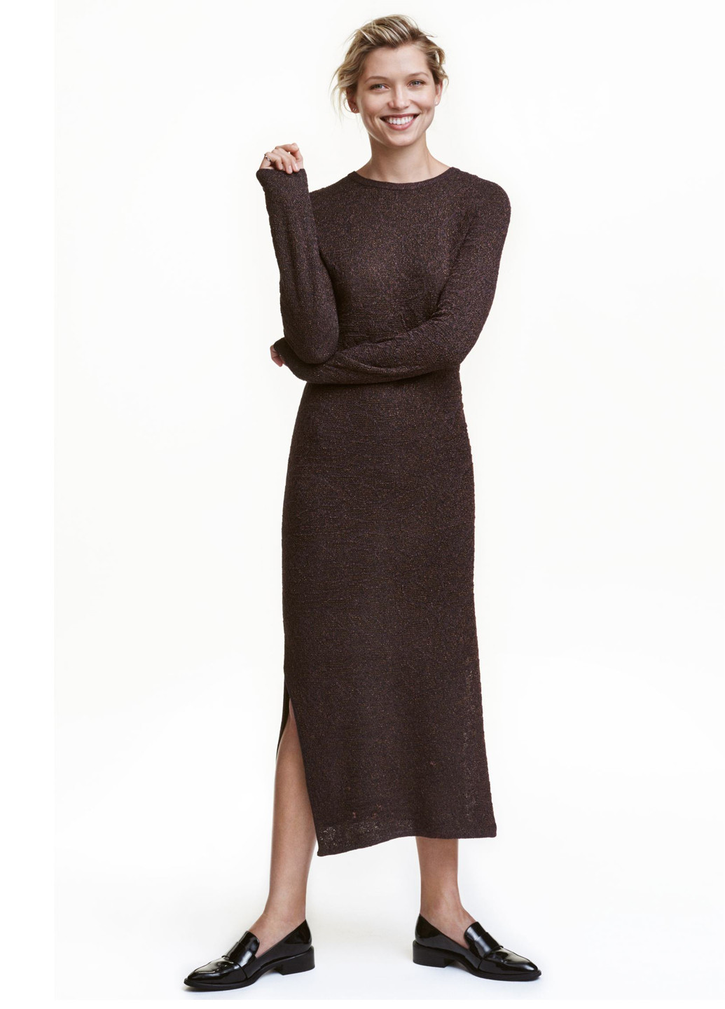 Темно-коричневое кэжуал платье платье-свитер H&M меланжевое