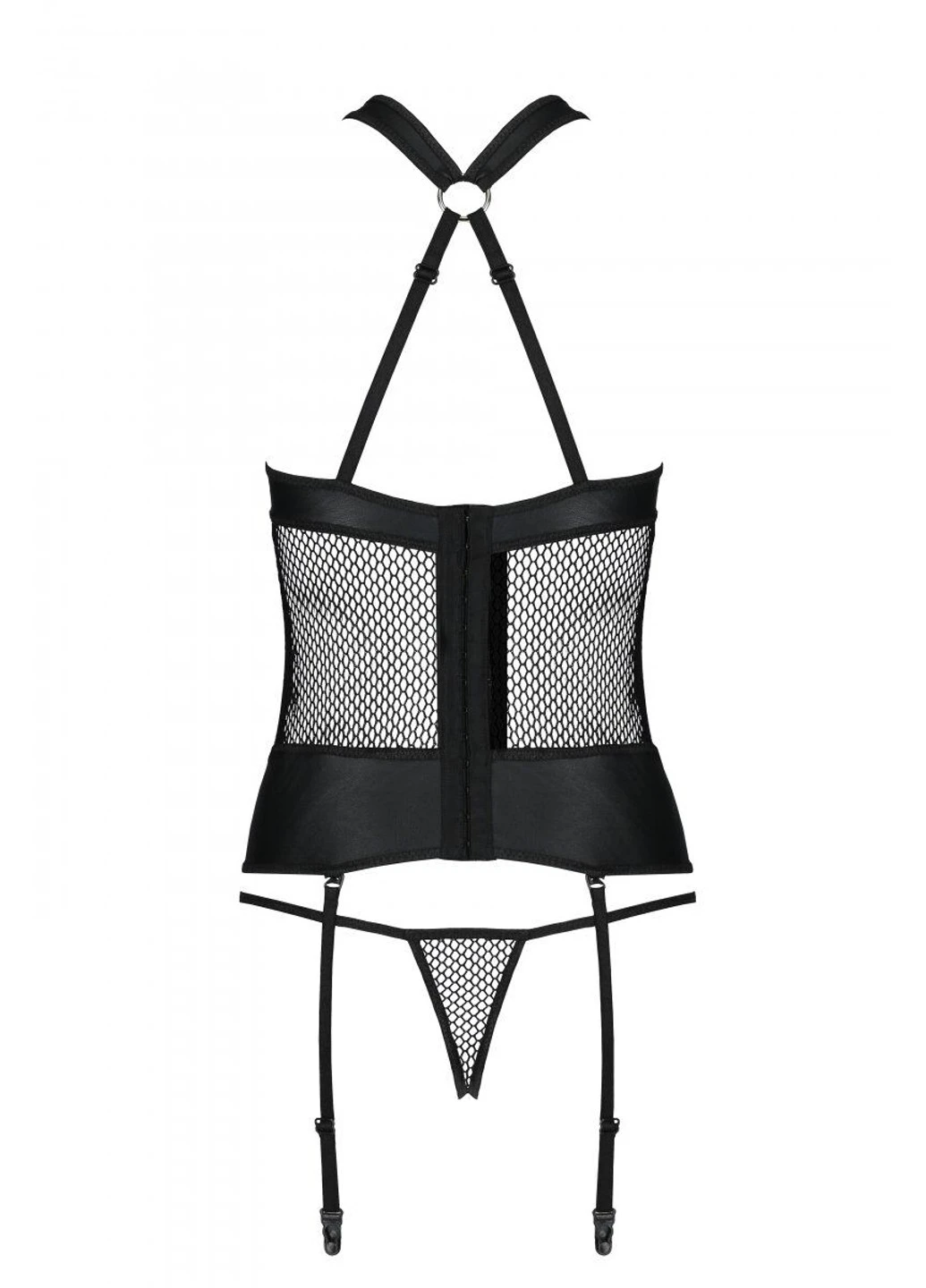 Сетчатый комплект корсет с халтером, съемные подвязки и трусики Amanda Corset black L/XL - Passion (255457834)
