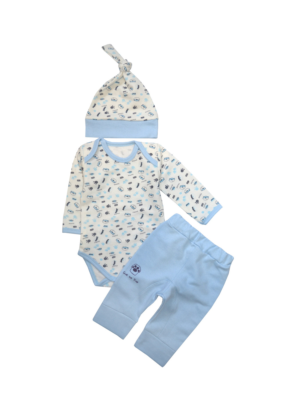 Блакитний демісезонний комплект (боді, брюки, шапка) BabiesBerries