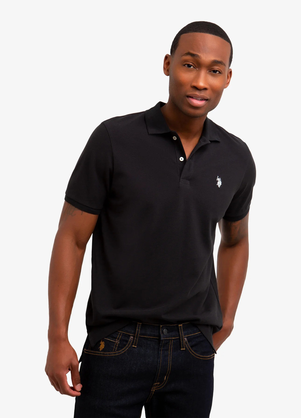 Черная футболка-поло для мужчин U.S. Polo Assn. однотонная