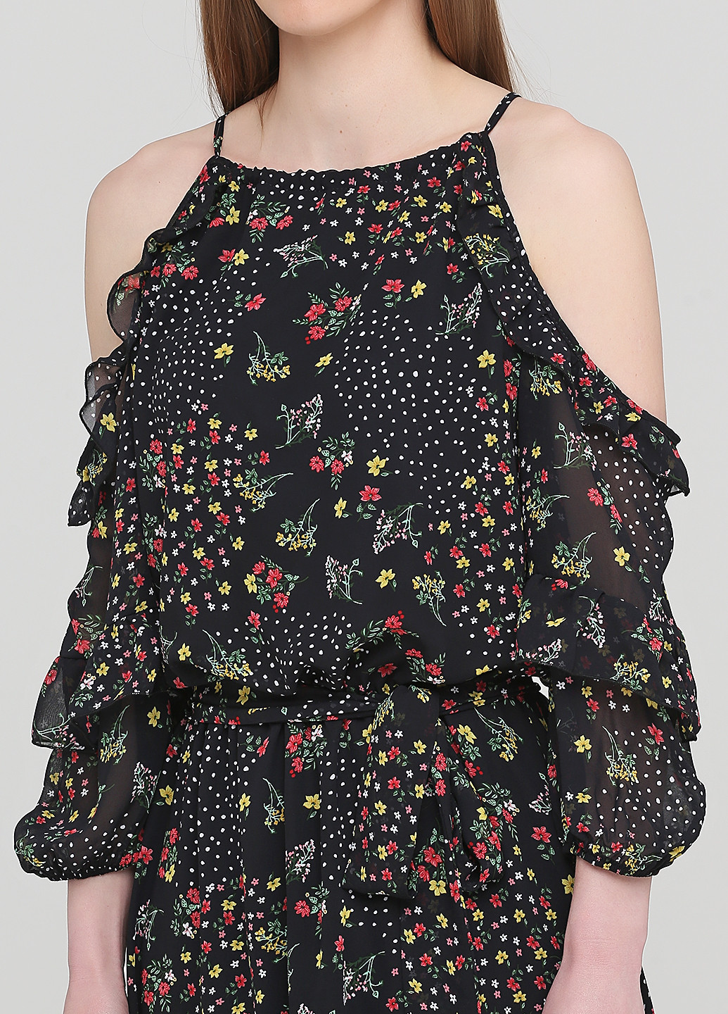 Черное кэжуал платье клеш COCTEL DE MODA с цветочным принтом