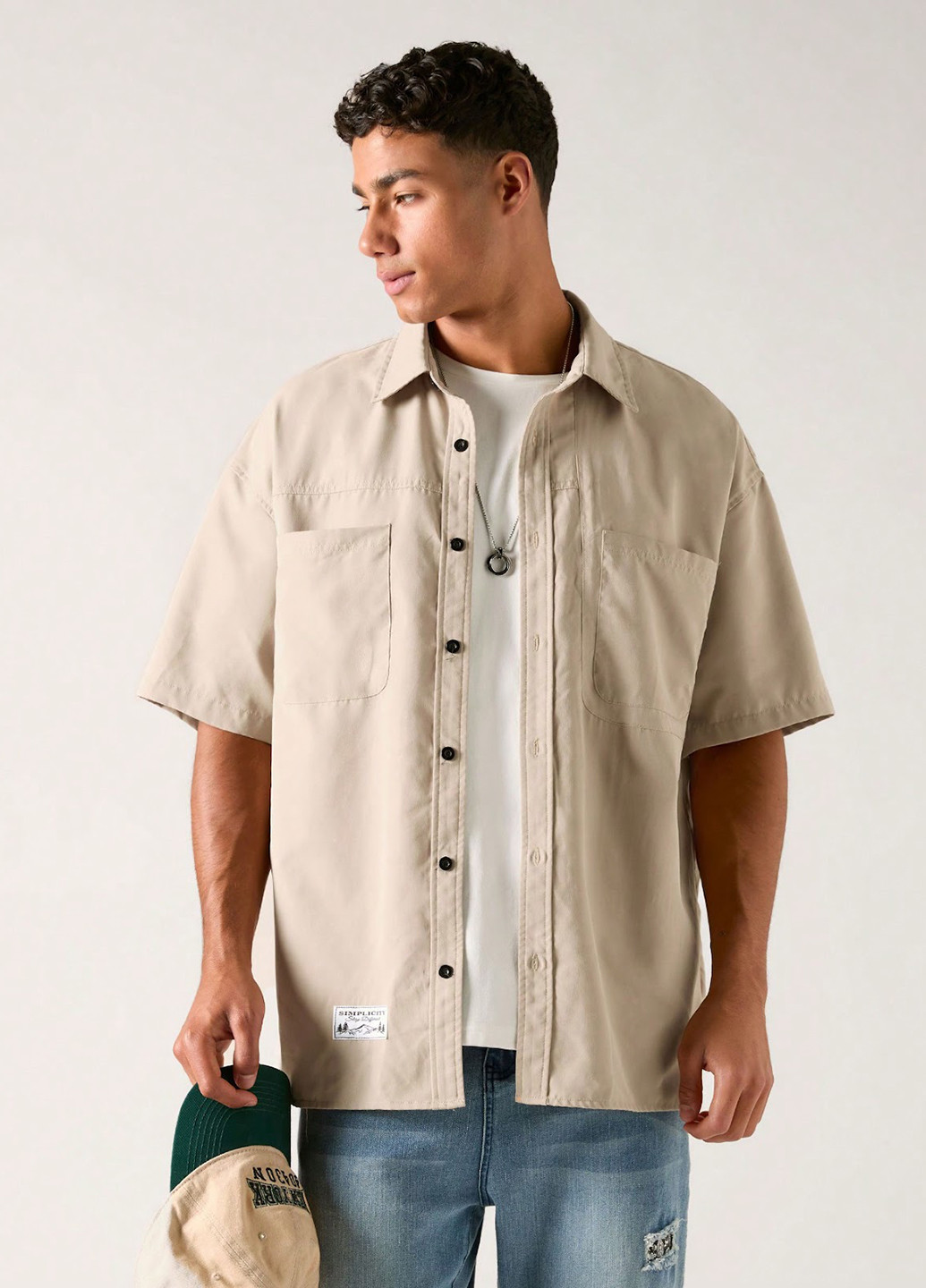 Светло-бежевая кэжуал рубашка однотонная SHEIN