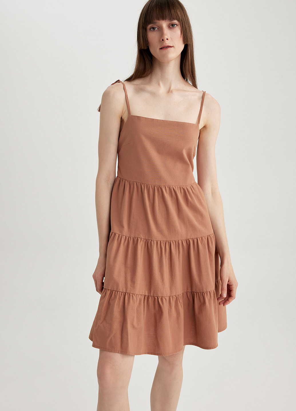 Светло-коричневое кэжуал платье DeFacto однотонное