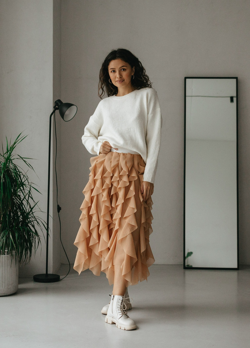 Кофейная вечерний однотонная юбка ST-Seventeen