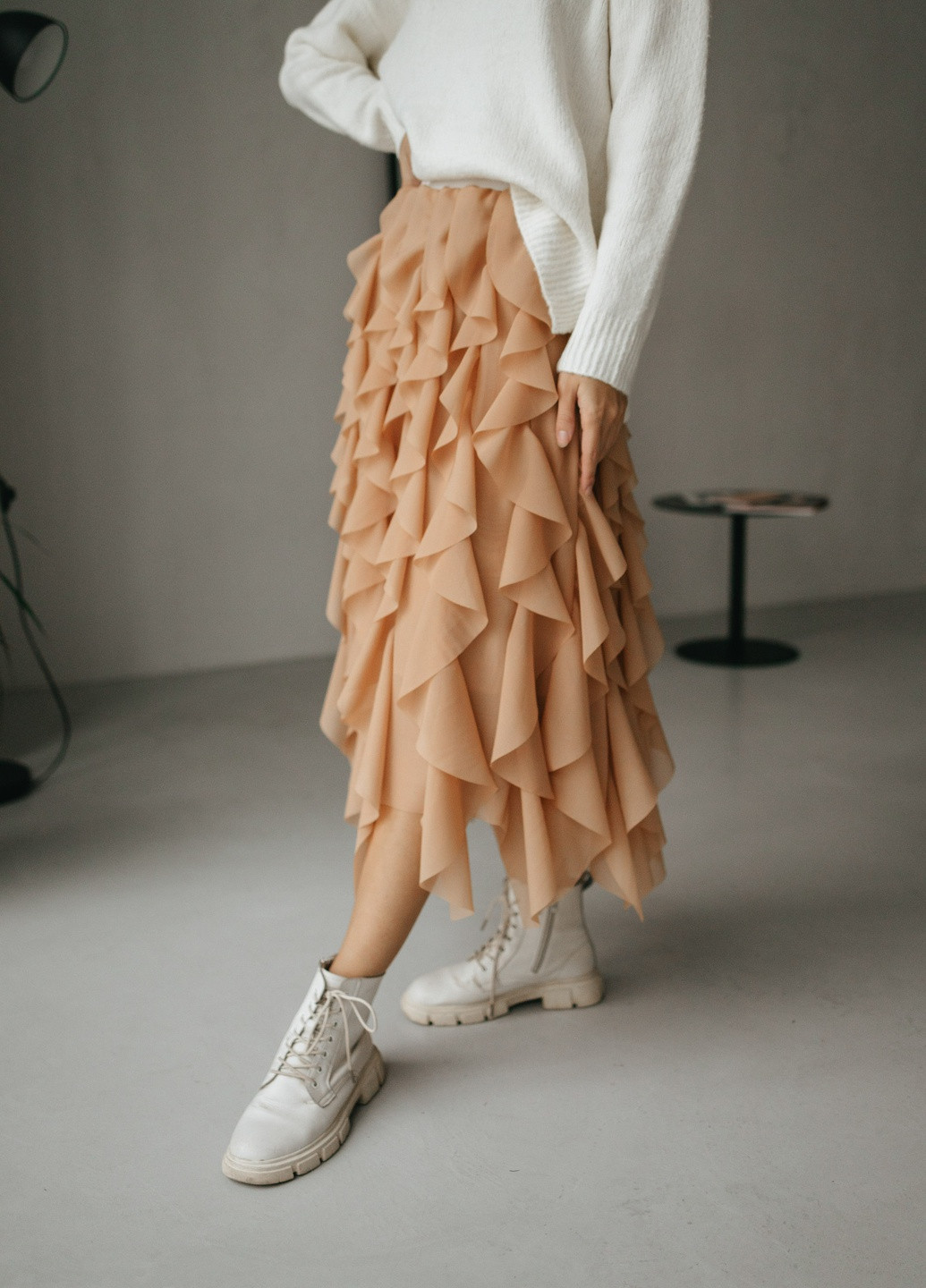 Кофейная вечерний однотонная юбка ST-Seventeen