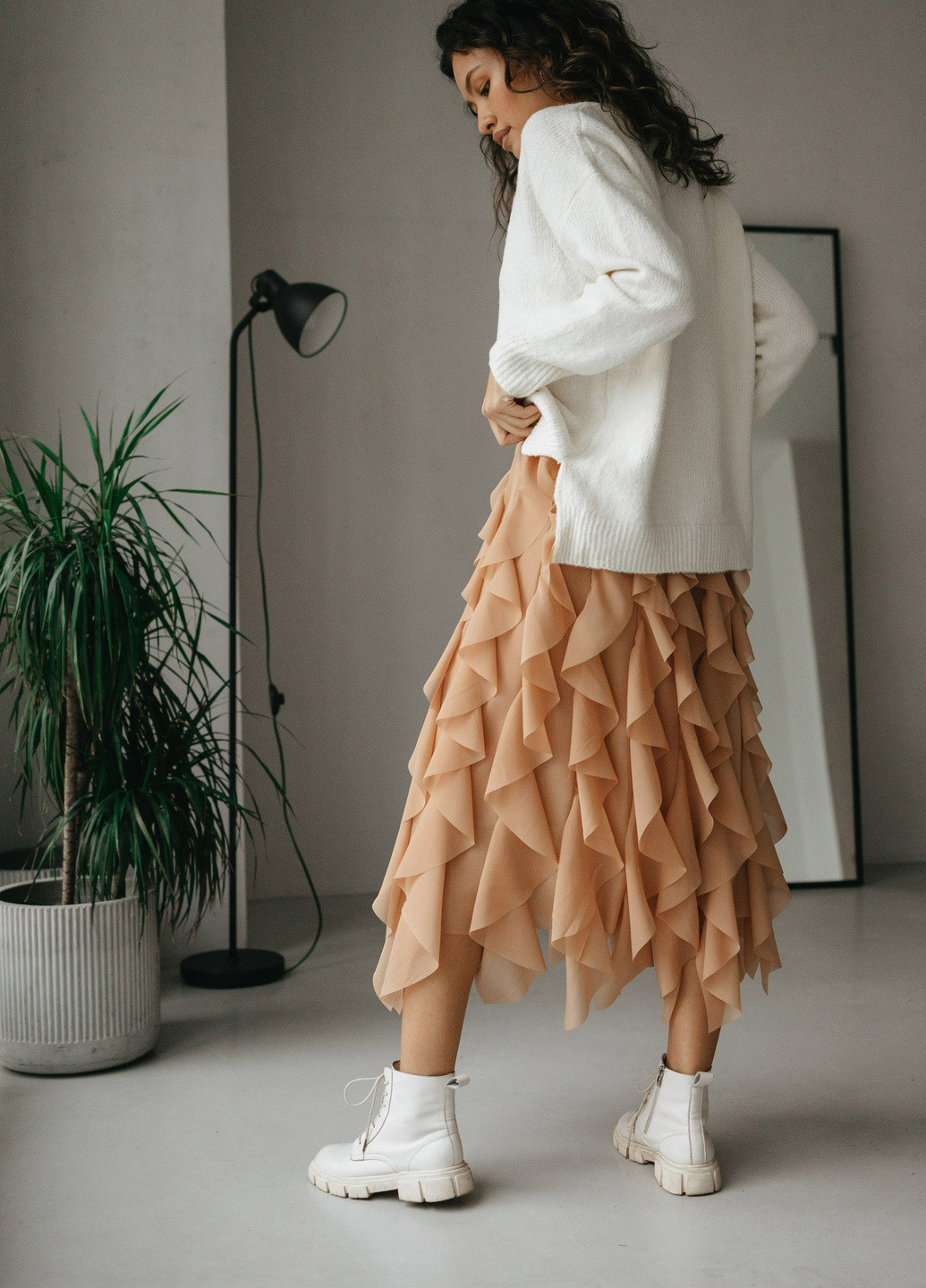 Кофейная вечерний однотонная юбка ST-Seventeen