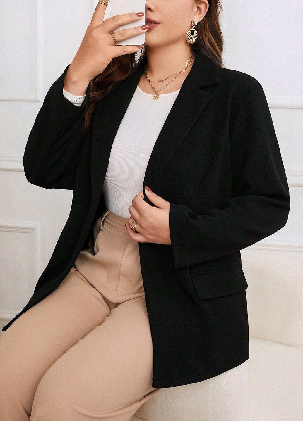 Черный женский жакет SHEIN однотонный - демисезонный
