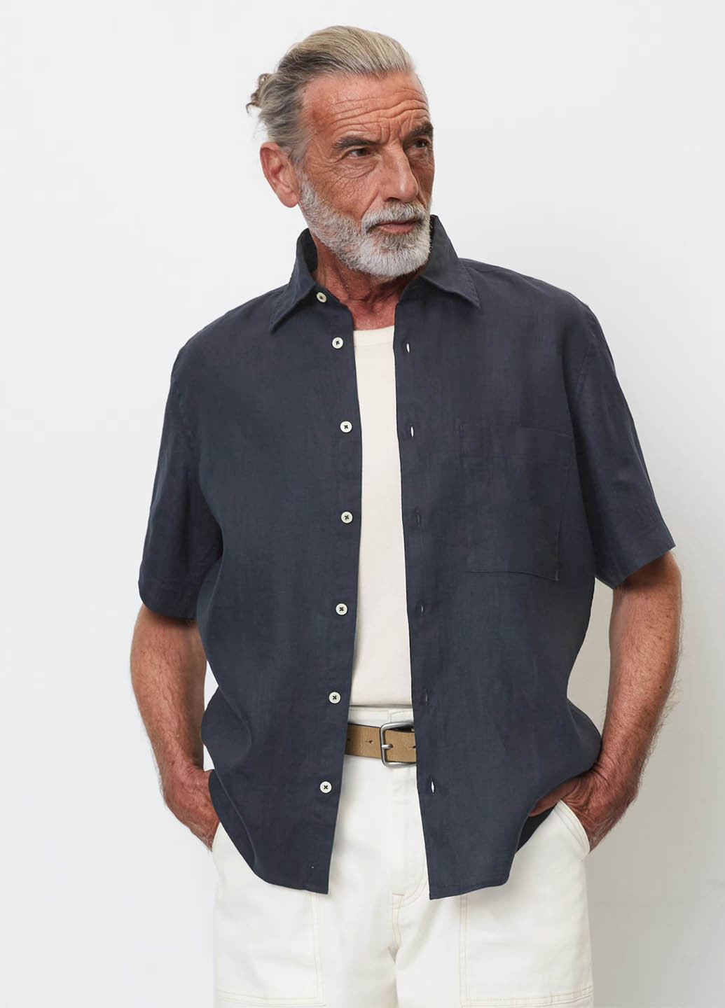 Темно-синяя кэжуал рубашка однотонная Marc O'Polo