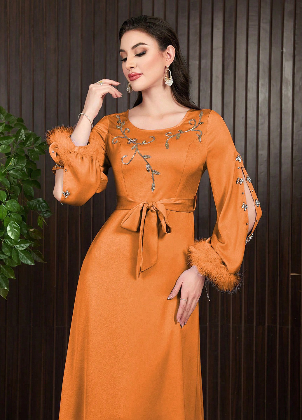 Оранжевое праздничный платье клеш, а-силуэт SHEIN однотонное