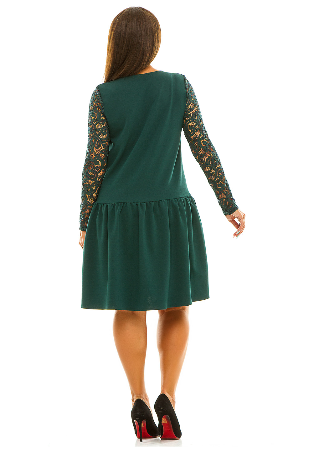 Темно-зеленое кэжуал платье с длинным рукавом Lady Style