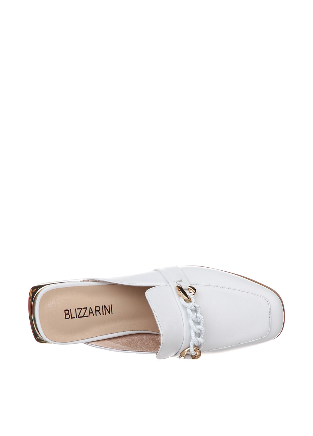 Белые сабо Blizzarini на низком каблуке с цепочками