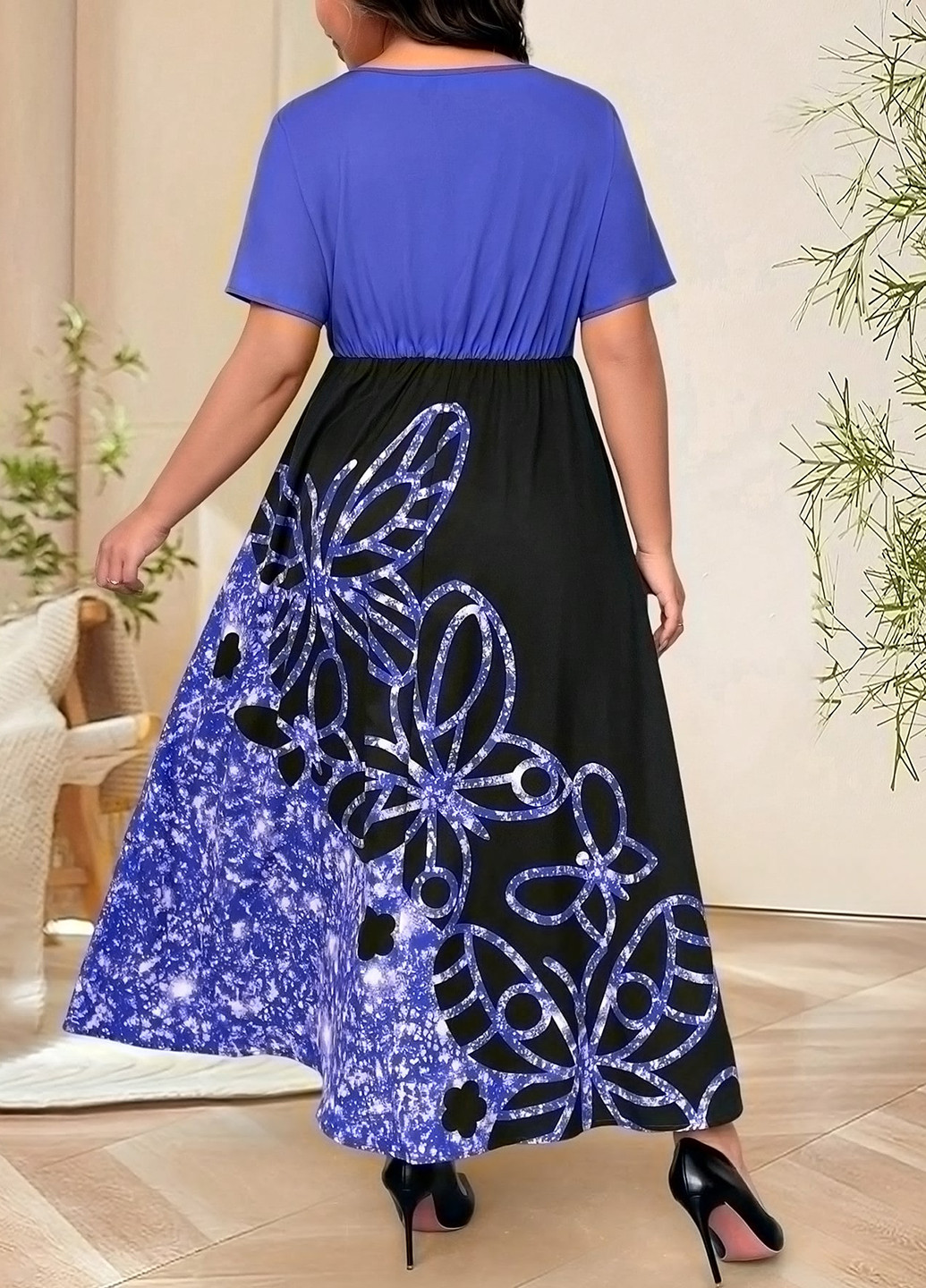 Синя вечірня сукня а-силует SHEIN метелики