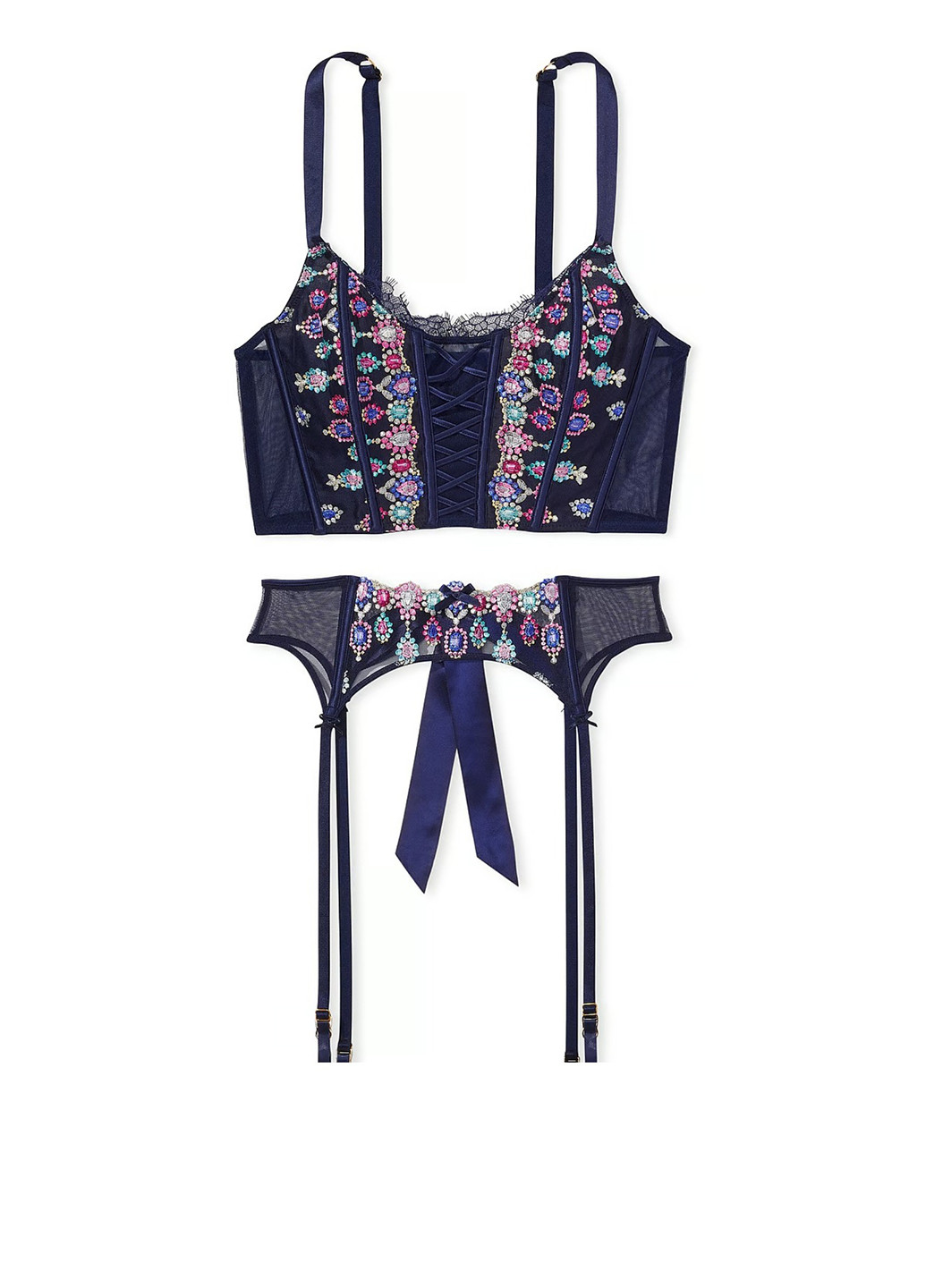 Синий демисезонный комплект (корсет, пояс для чулок) Victoria's Secret