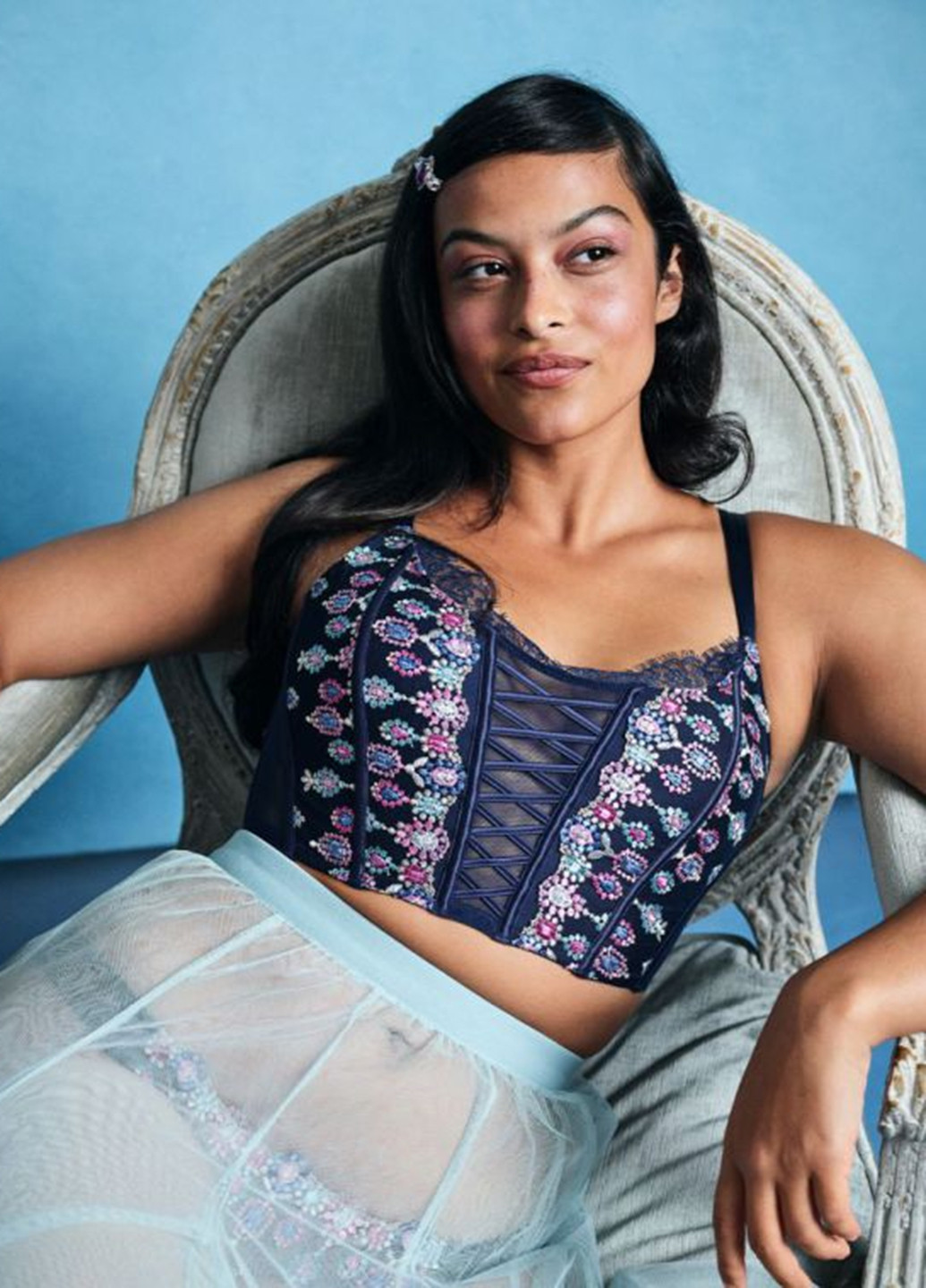 Синий демисезонный комплект (корсет, пояс для чулок) Victoria's Secret