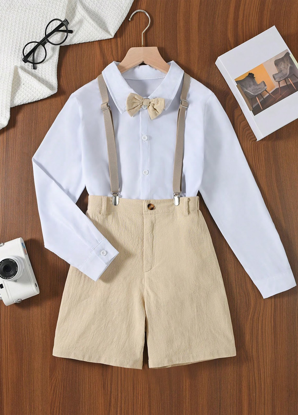Комбінований літній костюм (сорочка, шорти, метелик, підтяжки) з шортами, з сорочкою SHEIN