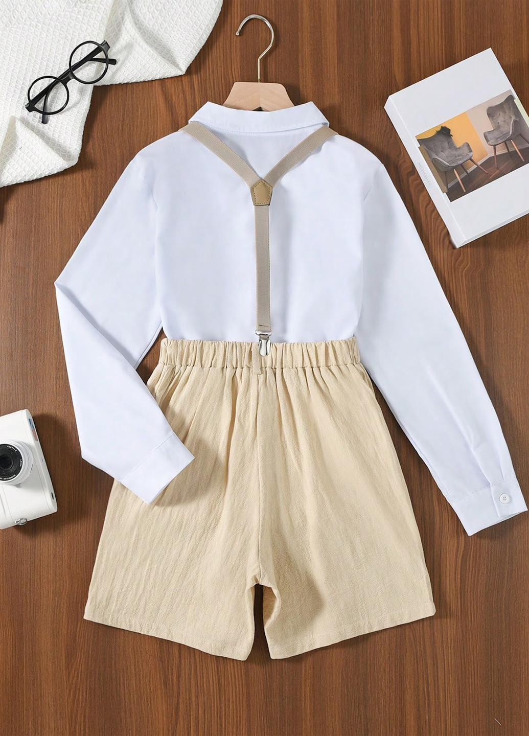 Комбінований літній костюм (сорочка, шорти, метелик, підтяжки) з шортами, з сорочкою SHEIN