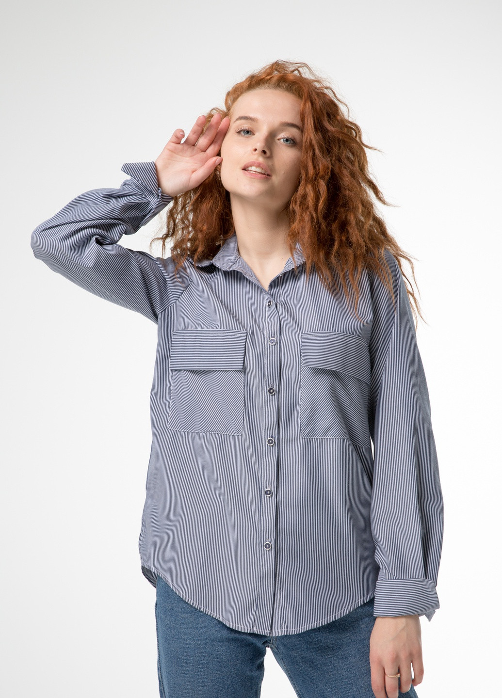 Синяя демисезонная классическая женская рубашка в мелкую полосочку INNOE Рубашка